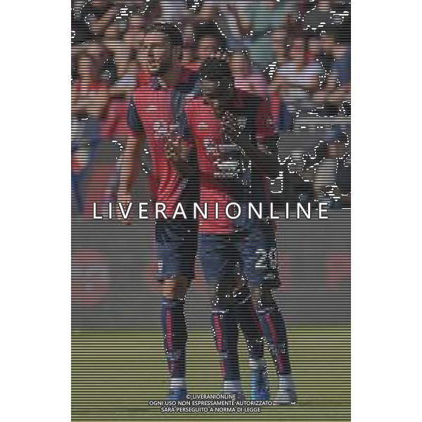 29-10-2023. Cagliari calcio- Frosinone calcio. 10° giornata campionato calcio italiano Serie A 2023/2024, Stadio Unipol Domus Cagliari. Foto Salvatore Moi/Agenzia Aldo Liverani s.as. Nella foto: Gol ed esultanza del Cagliari in casa contro Frosinone, nello stadio Unipol Domus di Cagliari. Segna:Agenzia Aldo Liverani s.a.s. Nella foto: Antoine Makoumbou Cagliari ©Moi Salvatore / AGENZIA ALDO LIVERANI SAS
