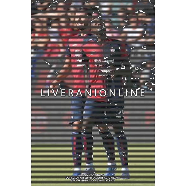 29-10-2023. Cagliari calcio- Frosinone calcio. 10° giornata campionato calcio italiano Serie A 2023/2024, Stadio Unipol Domus Cagliari. Foto Salvatore Moi/Agenzia Aldo Liverani s.as. Nella foto: Gol ed esultanza del Cagliari in casa contro Frosinone, nello stadio Unipol Domus di Cagliari. Segna:Agenzia Aldo Liverani s.a.s. Nella foto: Antoine Makoumbou Cagliari ©Moi Salvatore / AGENZIA ALDO LIVERANI SAS