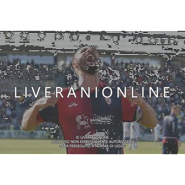 29-10-2023. Cagliari calcio- Frosinone calcio. 10° giornata campionato calcio italiano Serie A 2023/2024, Stadio Unipol Domus Cagliari. Foto Salvatore Moi/Agenzia Aldo Liverani s.as. Nella foto: Gol ed esultanza del Cagliari in casa contro Frosinone, nello stadio Unipol Domus di Cagliari. Segna:Agenzia Aldo Liverani s.a.s. Nella foto: Leonardo Pavoletti Cagliari ©Moi Salvatore / AGENZIA ALDO LIVERANI SAS