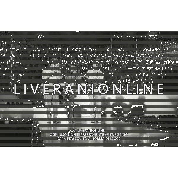 NEG-RETROSPETTIVA COMPLESSO MUSICALE RICCHIE POVERI NELLA FOTO IL COMPLESSO MUSICALE DEI RICCHI E POVERI A SAINT VINCENT ESTATE NELL\'ANNO 1986 AG ALDO LIVERANI SAS