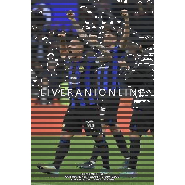 Inter vs Roma nella foto Lautaro Martinez (Inter) esultanza a fine partita Milano 29-10-2023 Stadio Giuseppe Meazza - San Siro Campionato Serie A TIM - 10a giornata foto Roberto Garavaglia/ag. Aldo Liverani sas