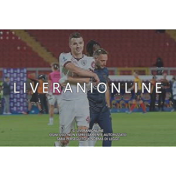 Alessandro Buongiorno of Torino FC takes off his shirt to give it to the fans during the Italian soccer Serie A match US Lecce vs Torino FC on October 28, 2023 at Via del Mare Stadium in Lecce, Italy. Photo by Emmanuele Mastrodonato/ag. Aldo Liverani sas