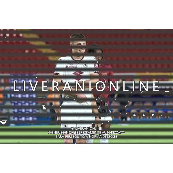 Alessandro Buongiorno of Torino FC takes off his shirt to give it to the fans during the Italian soccer Serie A match US Lecce vs Torino FC on October 28, 2023 at Via del Mare Stadium in Lecce, Italy. Photo by Emmanuele Mastrodonato/ag. Aldo Liverani sas