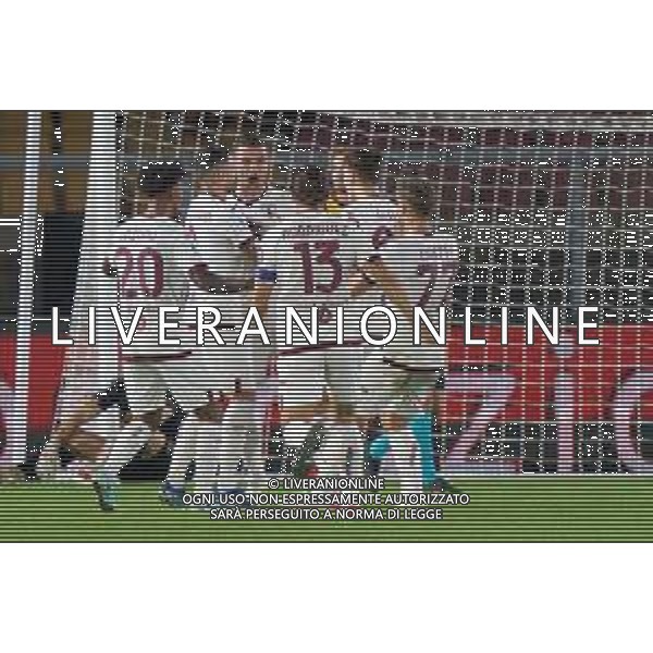 Alessandro Buongiorno of Torino FC celebrates after scoring a goal with teammates during the Italian soccer Serie A match US Lecce vs Torino FC on October 28, 2023 at Via del Mare Stadium in Lecce, Italy. Photo by Emmanuele Mastrodonato/ag. Aldo Liverani sas
