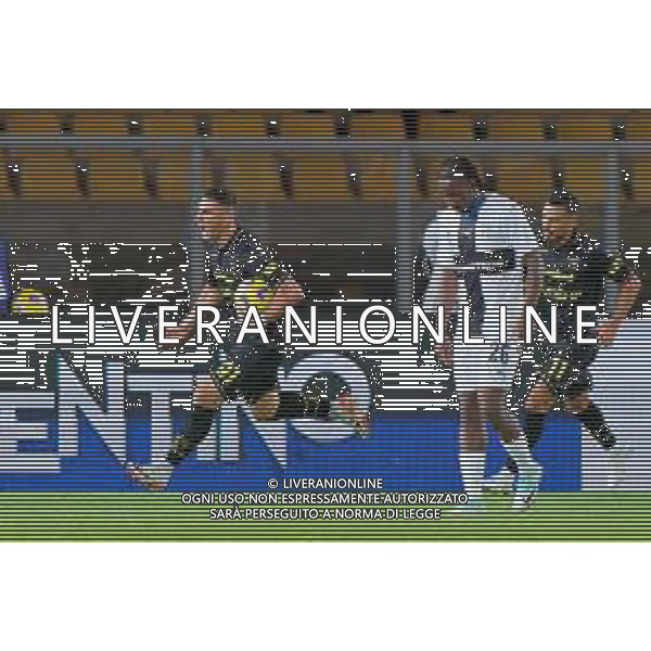 Roberto Piccoli of US Lecce celebrates after scoring a goal during the Coppa Italia round of 16 match between US Lecce and Parma Calcio on November 1, 2023 at Via del Mare Stadium in Lecce, Italy. Photo by Emmanuele Mastrodonato/ag. Aldo Liverani sas