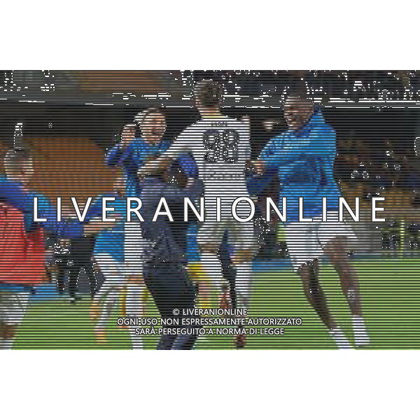 Dennis Man of Parma Calcio celebrates after scoring a goal with teammates during the Coppa Italia round of 16 match between US Lecce and Parma Calcio on November 1, 2023 at Via del Mare Stadium in Lecce, Italy. Photo by Emmanuele Mastrodonato/ag. Aldo Liverani sas