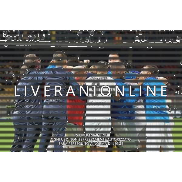 Dennis Man of Parma Calcio celebrates after scoring a goal with teammates during the Coppa Italia round of 16 match between US Lecce and Parma Calcio on November 1, 2023 at Via del Mare Stadium in Lecce, Italy. Photo by Emmanuele Mastrodonato/ag. Aldo Liverani sas