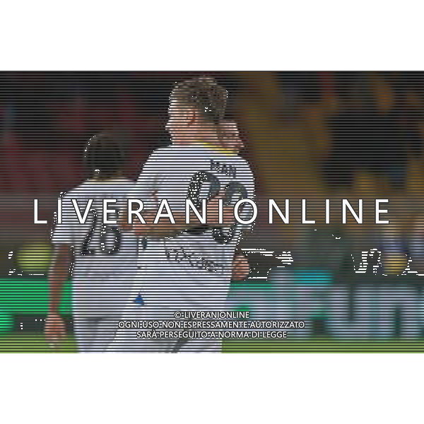 Dennis Man of Parma Calcio celebrates after scoring a goal with Valentin Mihaila of Parma Calcio during the Coppa Italia round of 16 match between US Lecce and Parma Calcio on November 1, 2023 at Via del Mare Stadium in Lecce, Italy. Photo by Emmanuele Mastrodonato/ag. Aldo Liverani sas
