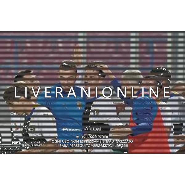 Dennis Man of Parma Calcio celebrates after scoring a goal with Valentin Mihaila of Parma Calcio during the Coppa Italia round of 16 match between US Lecce and Parma Calcio on November 1, 2023 at Via del Mare Stadium in Lecce, Italy. Photo by Emmanuele Mastrodonato/ag. Aldo Liverani sas