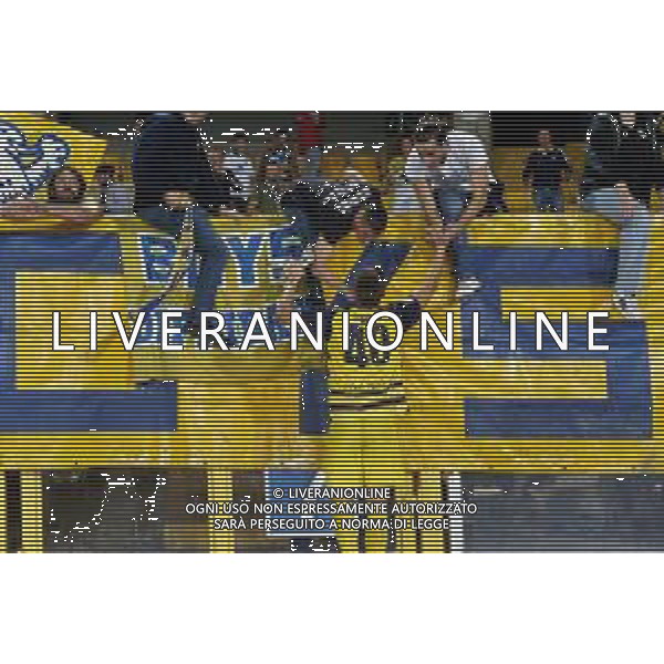 Edoardo Corvi of Parma Calcio celebrates after with Supporters during the Coppa Italia round of 16 match between US Lecce and Parma Calcio on November 1, 2023 at Via del Mare Stadium in Lecce, Italy. Photo by Emmanuele Mastrodonato/ag. Aldo Liverani sas