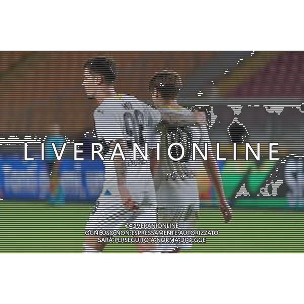 Dennis Man of Parma Calcio and Adrian Bernabé of Parma Calcio during the Coppa Italia round of 16 match between US Lecce and Parma Calcio on November 1, 2023 at Via del Mare Stadium in Lecce, Italy. Photo by Emmanuele Mastrodonato/ag. Aldo Liverani sas