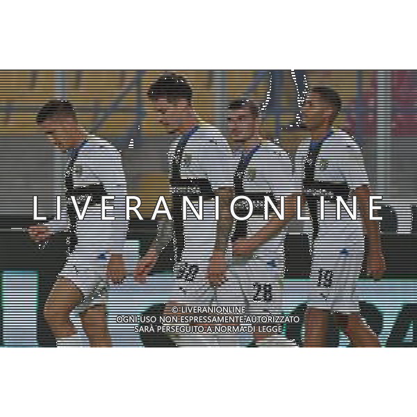 Dennis Man of Parma Calcio celebrates after scoring a goal with teammates during the Coppa Italia round of 16 match between US Lecce and Parma Calcio on November 1, 2023 at Via del Mare Stadium in Lecce, Italy. Photo by Emmanuele Mastrodonato/ag. Aldo Liverani sas