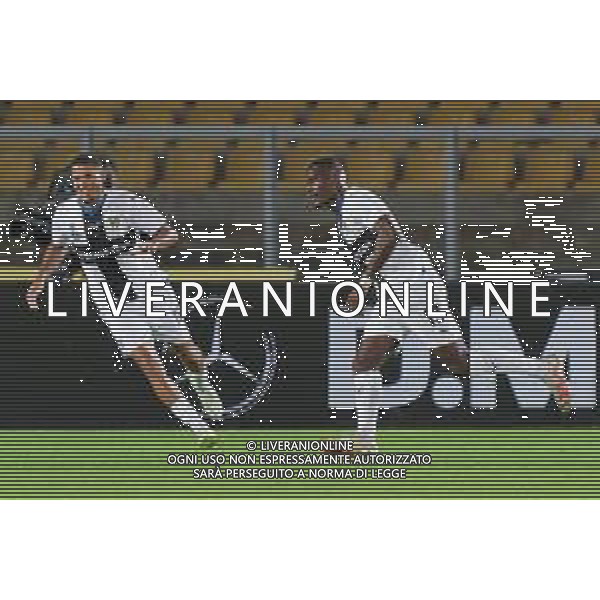 Ange-Yoan Bonny of Parma Calcio celebrates after scoring a goal with Simon Sohm of Parma Calcio during the Coppa Italia round of 16 match between US Lecce and Parma Calcio on November 1, 2023 at Via del Mare Stadium in Lecce, Italy. Photo by Emmanuele Mastrodonato/ag. Aldo Liverani sas