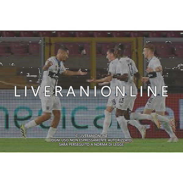 Simon Sohm of Parma Calcio celebrates after scoring a goal with Valentin Mihaila, Ange-Yoan Bonny and Antoine Hainaut of Parma Calcio during the Coppa Italia round of 16 match between US Lecce and Parma Calcio on November 1, 2023 at Via del Mare Stadium in Lecce, Italy. Photo by Emmanuele Mastrodonato/ag. Aldo Liverani sas