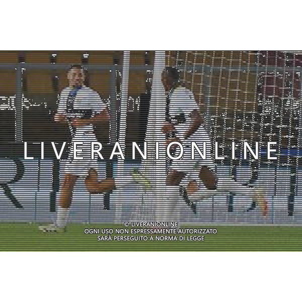 Simon Sohm of Parma Calcio celebrates after scoring a goal with Ange-Yoan Bonny of Parma Calcio during the Coppa Italia round of 16 match between US Lecce and Parma Calcio on November 1, 2023 at Via del Mare Stadium in Lecce, Italy. Photo by Emmanuele Mastrodonato/ag. Aldo Liverani sas