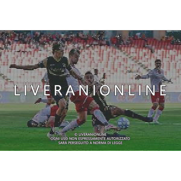 Zan Zuzek of SSC Bari and Giuseppe Bellusci, Pablo Rodriguez of Ascoli Calcio during the Italian Serie B match SSC Bari vs Ascoli Calcio on November 4, 2023 at the San Nicola stadium in Bari, Italy. Photo by Emmanuele Mastrodonato/ag. Aldo Liverani sas/AGENZIA ALDO LIVERANI SAS