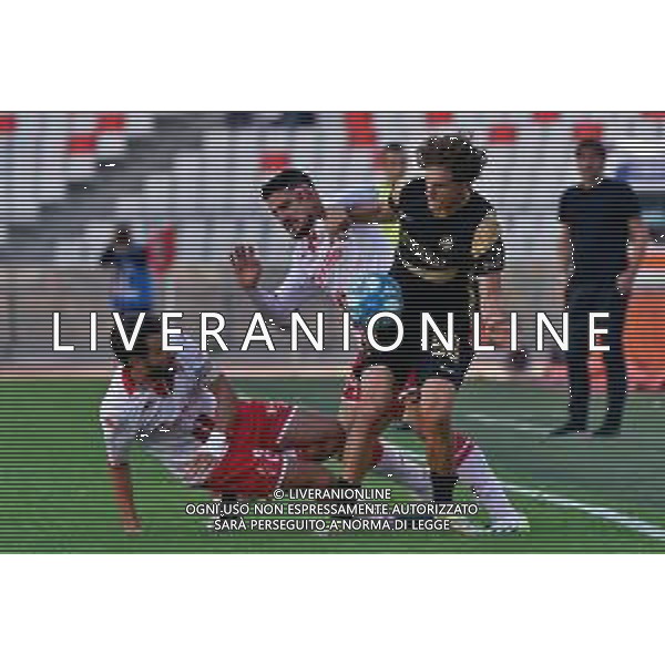 Pablo Rodriguez of Ascoli Calcio and Gennaro Acampora, Raffaele Pucino of SSC Bari during the Italian Serie B match SSC Bari vs Ascoli Calcio on November 4, 2023 at the San Nicola stadium in Bari, Italy. Photo by Emmanuele Mastrodonato/ag. Aldo Liverani sas/AGENZIA ALDO LIVERANI SAS