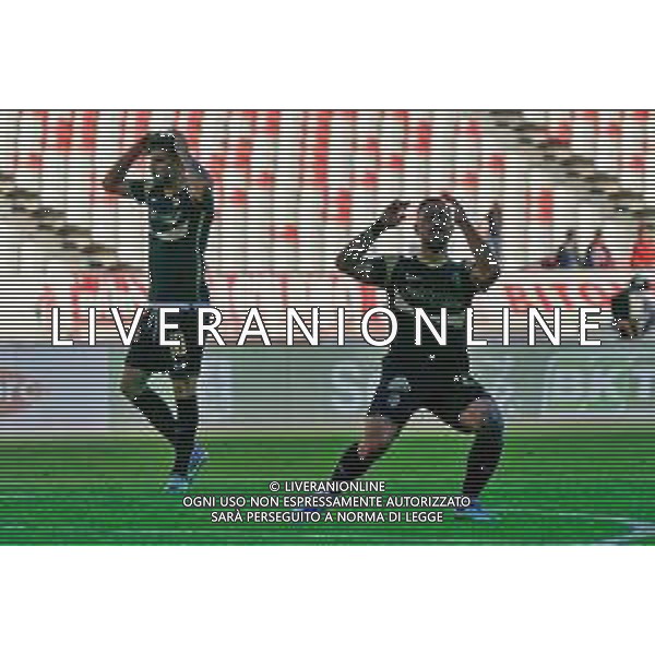 Marcello Falzerano and Fabrizio Caligara of Ascoli Calcio disappointment during the Italian Serie B match SSC Bari vs Ascoli Calcio on November 4, 2023 at the San Nicola stadium in Bari, Italy. Photo by Emmanuele Mastrodonato/ag. Aldo Liverani sas/AGENZIA ALDO LIVERANI SAS
