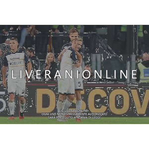 Pontus Almqvist of US Lecce celebrates after scoring a goal with Marin Pongracic of US Lecce during the Italian soccer Serie A match AS Roma vs US Lecce on November 5, 2023 at Olympic Stadium in Rome, Italy. Photo by Emmanuele Mastrodonato/ag. Aldo Liverani sas