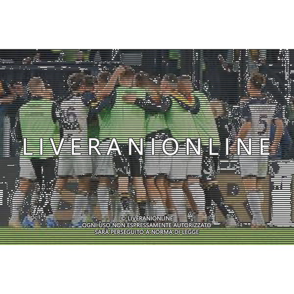 Pontus Almqvist of US Lecce celebrates after scoring a goal with teammates during the Italian soccer Serie A match AS Roma vs US Lecce on November 5, 2023 at Olympic Stadium in Rome, Italy. Photo by Emmanuele Mastrodonato/ag. Aldo Liverani sas