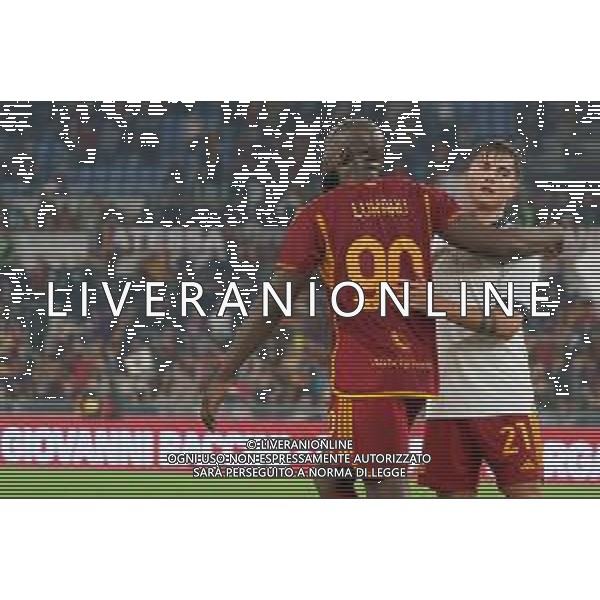 Romelu Lukaku of AS Roma celebrates after scoring a goal with Paulo Dybala of AS Roma during the Italian soccer Serie A match AS Roma vs US Lecce on November 5, 2023 at Olympic Stadium in Rome, Italy. Photo by Emmanuele Mastrodonato/ag. Aldo Liverani sas