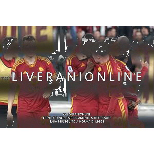 Evan N\'Dicka of AS Roma ad Nicola Zalewski of AS Roma celebrates the victory during the Italian soccer Serie A match AS Roma vs US Lecce on November 5, 2023 at Olympic Stadium in Rome, Italy. Photo by Emmanuele Mastrodonato/ag. Aldo Liverani sas