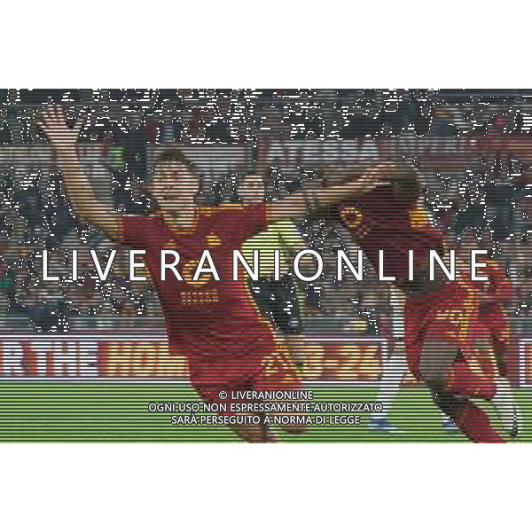 Romelu Lukaku of AS Roma celebrates after scoring a goal with Paulo Dybala of AS Roma during the Italian soccer Serie A match AS Roma vs US Lecce on November 5, 2023 at Olympic Stadium in Rome, Italy. Photo by Emmanuele Mastrodonato/ag. Aldo Liverani sas