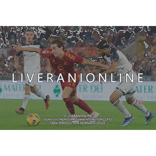 Edoardo Bove of AS Roma and Hamza Rafia of US Lecce during the Italian soccer Serie A match AS Roma vs US Lecce on November 5, 2023 at Olympic Stadium in Rome, Italy. Photo by Emmanuele Mastrodonato/ag. Aldo Liverani sas