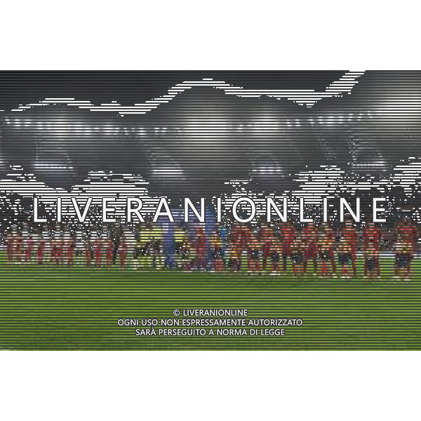 AS Roma and US Lecce teams lined up during the Italian soccer Serie A match AS Roma vs US Lecce on November 5, 2023 at Olympic Stadium in Rome, Italy. Photo by Emmanuele Mastrodonato/ag. Aldo Liverani sas