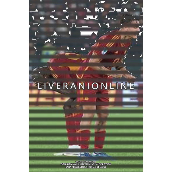 Romelu Lukaku of AS Roma and Paulo Dybala of AS Roma celebrates the victory during the Italian soccer Serie A match AS Roma vs US Lecce on November 5, 2023 at Olympic Stadium in Rome, Italy. Photo by Emmanuele Mastrodonato/ag. Aldo Liverani sas