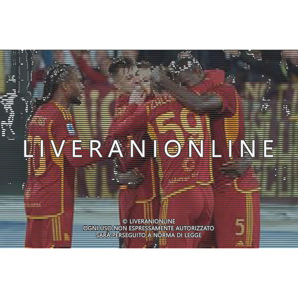Evan NDicka, Nicola Zalewski, Stephan El Shaarawy and Renato Sanches of AS Roma celebrates the victory during the Italian soccer Serie A match AS Roma vs US Lecce on November 5, 2023 at Olympic Stadium in Rome, Italy. Photo by Emmanuele Mastrodonato/ag. Aldo Liverani sas