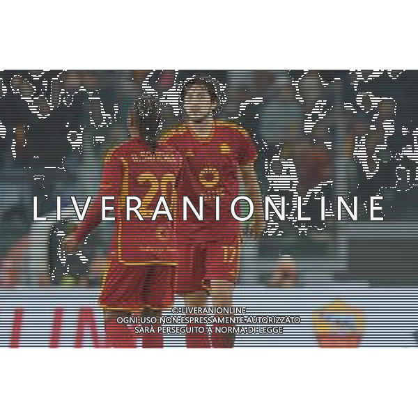 Sardar Azmoun of AS Roma celebrates after scoring a goal with Renato Sanches of AS Roma during the Italian soccer Serie A match AS Roma vs US Lecce on November 5, 2023 at Olympic Stadium in Rome, Italy. Photo by Emmanuele Mastrodonato/ag. Aldo Liverani sas