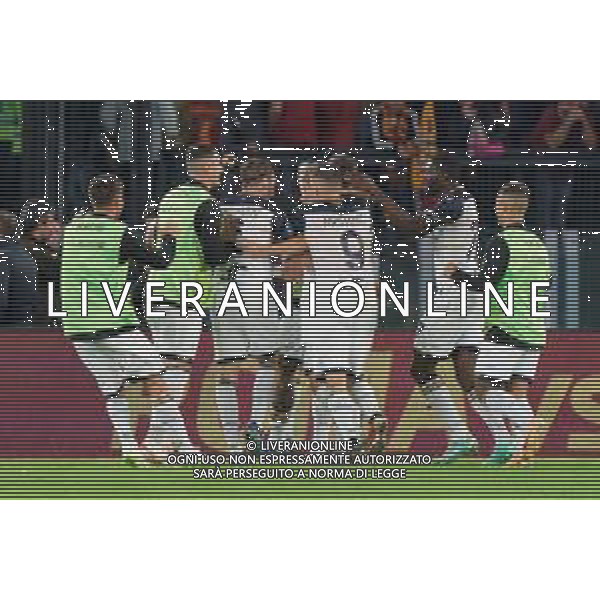 Pontus Almqvist of US Lecce celebrates after scoring a goal with teammates during the Italian soccer Serie A match AS Roma vs US Lecce on November 5, 2023 at Olympic Stadium in Rome, Italy. Photo by Emmanuele Mastrodonato/ag. Aldo Liverani sas