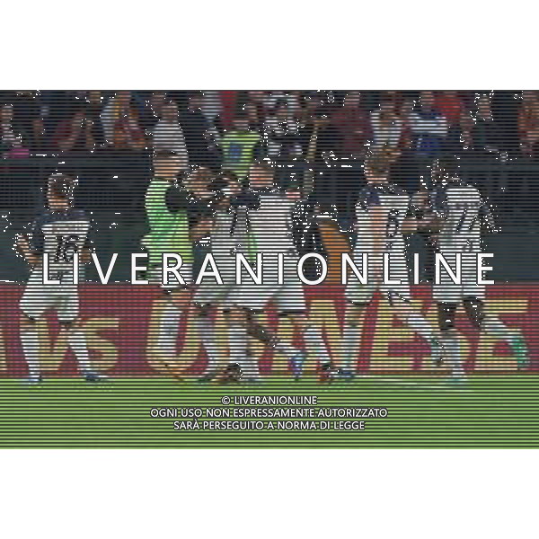 Pontus Almqvist of US Lecce celebrates after scoring a goal with teammates during the Italian soccer Serie A match AS Roma vs US Lecce on November 5, 2023 at Olympic Stadium in Rome, Italy. Photo by Emmanuele Mastrodonato/ag. Aldo Liverani sas
