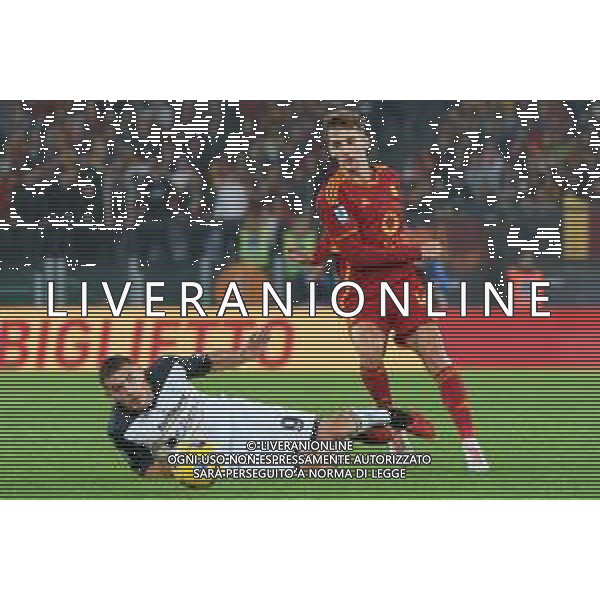 Nikola Krstovic of US Lecce and Diego Llorente of AS Roma during the Italian soccer Serie A match AS Roma vs US Lecce on November 5, 2023 at Olympic Stadium in Rome, Italy. Photo by Emmanuele Mastrodonato/ag. Aldo Liverani sas