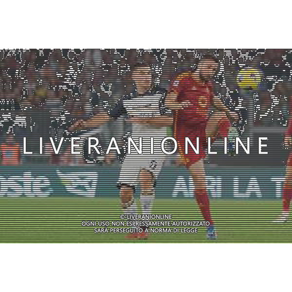 Bryan Cristante of AS Roma and Nikola Krstovic of US Lecce during the Italian soccer Serie A match AS Roma vs US Lecce on November 5, 2023 at Olympic Stadium in Rome, Italy. Photo by Emmanuele Mastrodonato/ag. Aldo Liverani sas