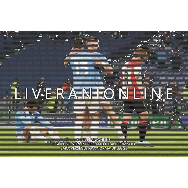 Patric of SS Lazio and Alessio Romagnoli of SS Lazio celebrates the victory during the UEFA Champions League match SS Lazio vs Feyenoord at the Olympic stadium in Rome on November 7, 2023. Photo Emmanuele Mastrodonato/ag. Aldo Liverani sas/AGENZIA ALDO LIVERANI SAS