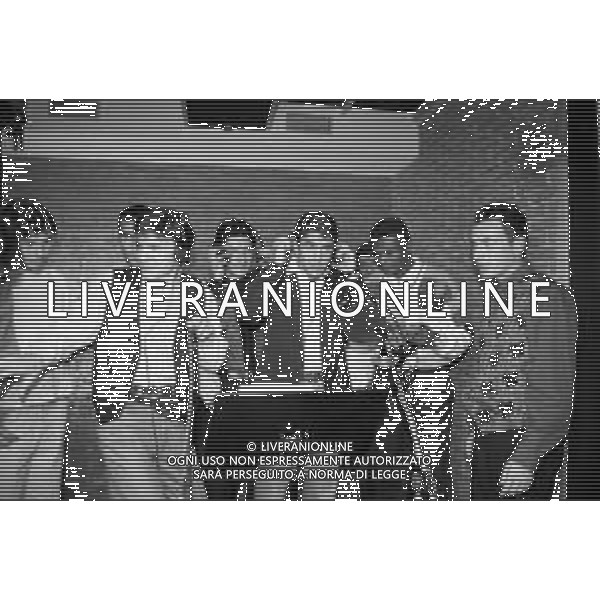 REGISTRAZIONE DI \'DISCO PER UNICEF\' 1994-1995 NELLA FOTO STEFANO ERANIO, GIUSEPPE BERGOMI, DEJAN SAVICEVIC, DARKO PANCEV, ZVONIMIR BOBAN, MARCO DELVECCHIO, MIRKO CONTE, ALESSANDRO (BILLY) COSTACURTA, MARCEL DESAILLY, MASSIMO CRIPPA AG. ALDO LIVERANI SAS