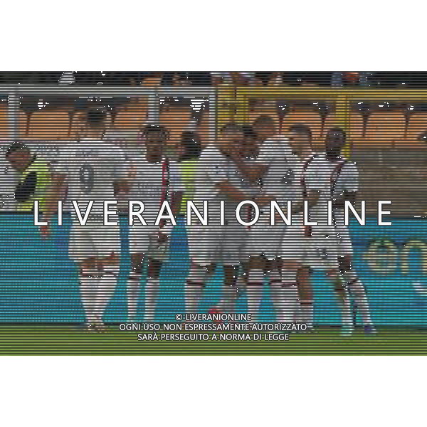 Tijjani Reijnders of AC Milan celebrates after scoring a goal with teammates during the Italian soccer Serie A match US Lecce vs AC Milan on November 10, 2023 at Via del Mare Stadium in Lecce, Italy. Photo by Emmanuele Mastrodonato/ag. Aldo Liverani sas
