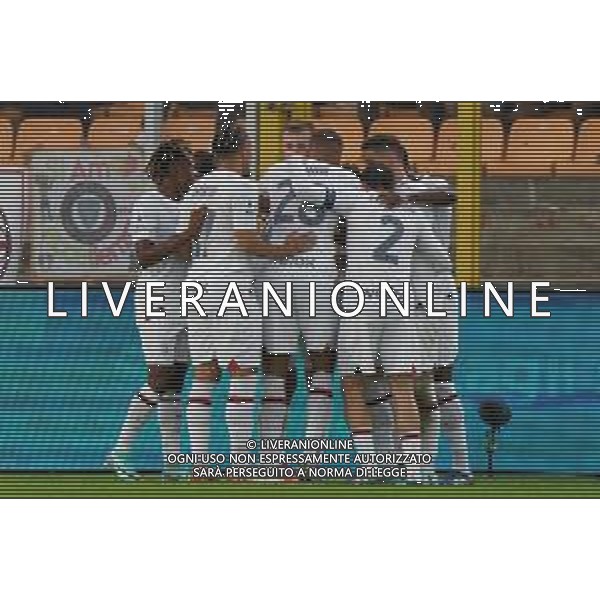 Tijjani Reijnders of AC Milan celebrates after scoring a goal with teammates during the Italian soccer Serie A match US Lecce vs AC Milan on November 10, 2023 at Via del Mare Stadium in Lecce, Italy. Photo by Emmanuele Mastrodonato/ag. Aldo Liverani sas