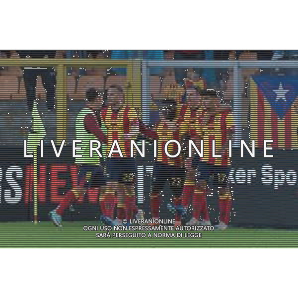 Lameck Banda of US Lecce celebrates after scoring a goal with teammates during the Italian soccer Serie A match US Lecce vs AC Milan on November 10, 2023 at Via del Mare Stadium in Lecce, Italy. Photo by Emmanuele Mastrodonato/ag. Aldo Liverani sas