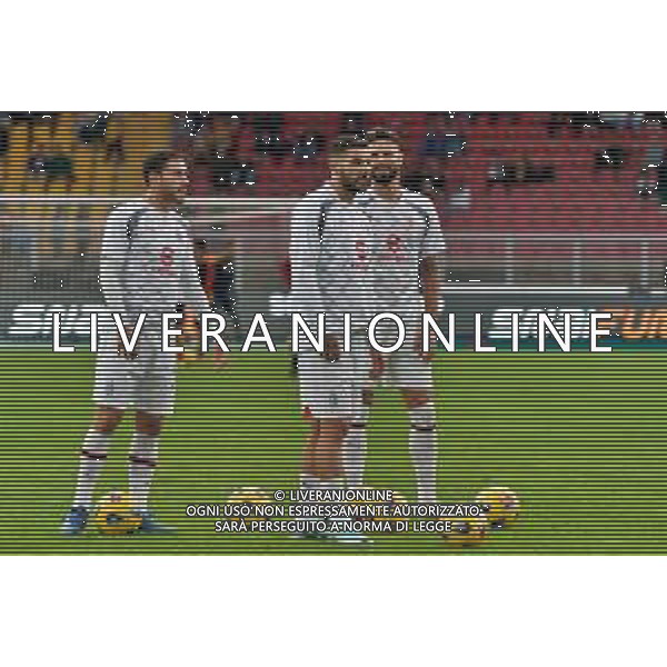 Theo Hernandez of AC Milan, Olivier Giroud of AC Milan and Davide Calabria of AC Milan warms up during the Italian soccer Serie A match US Lecce vs AC Milan on November 10, 2023 at Via del Mare Stadium in Lecce, Italy. Photo by Emmanuele Mastrodonato/ag. Aldo Liverani sas/AGENZIA ALDO LIVERANI SAS