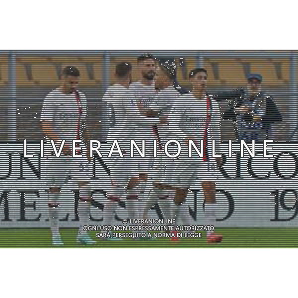 Olivier Giroud of AC Milan celebrates after scoring a goal with teammates during the Italian soccer Serie A match US Lecce vs AC Milan on November 10, 2023 at Via del Mare Stadium in Lecce, Italy. Photo by Emmanuele Mastrodonato/ag. Aldo Liverani sas/AGENZIA ALDO LIVERANI SAS