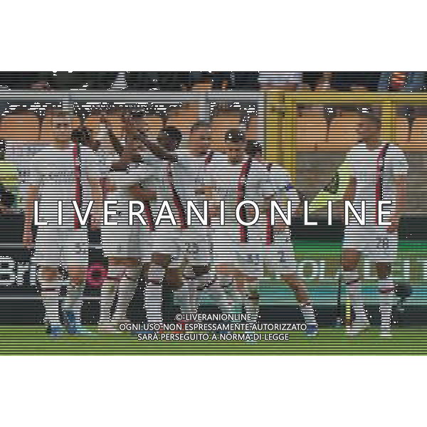 Tijjani Reijnders of AC Milan celebrates after scoring a goal with teammates during the Italian soccer Serie A match US Lecce vs AC Milan on November 10, 2023 at Via del Mare Stadium in Lecce, Italy. Photo by Emmanuele Mastrodonato/ag. Aldo Liverani sas/AGENZIA ALDO LIVERANI SAS
