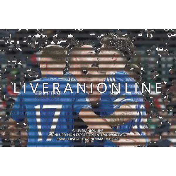 Giacomo Raspadori of Italy celebrates after scoring a goal with teammates during the UEFA EURO 2024 European qualifier match between Italy and North Macedonia at Stadio Olimpico on November 17, 2023 in Rome, Italy. Photo by Emmanuele Mastrodonato/ag. Aldo Liverani sas