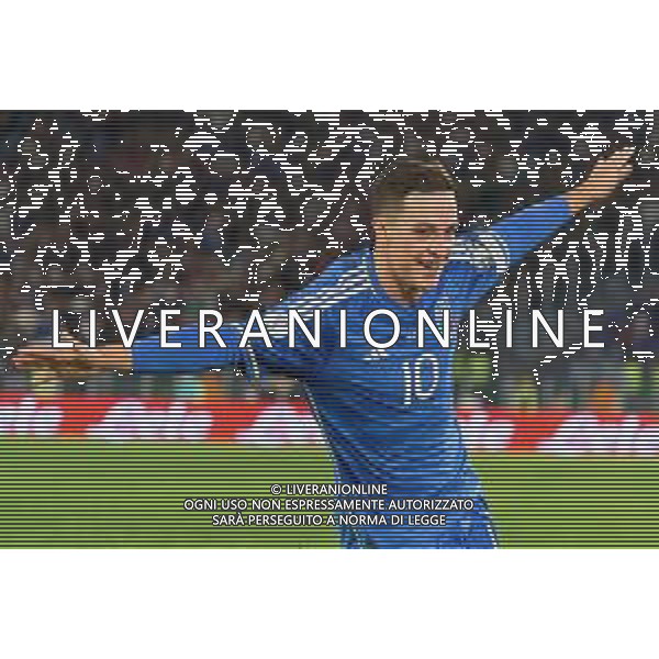 Giacomo Raspadori of Italy celebrates after scoring a goal during the UEFA EURO 2024 European qualifier match between Italy and North Macedonia at Stadio Olimpico on November 17, 2023 in Rome, Italy. Photo by Emmanuele Mastrodonato/ag. Aldo Liverani sas