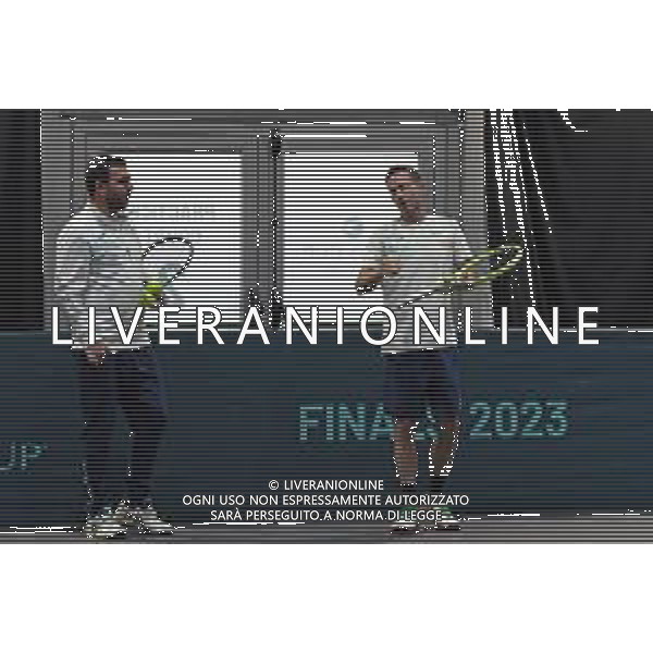 Allenamento Italia 24 Novembre 2023 Final 8 Davis Cup Malaga PalaSport Juan Martin Carpena Nella foto: Alessandro Petrone e Filippo Volandri foto andrea rosito-ag aldo liverani sas