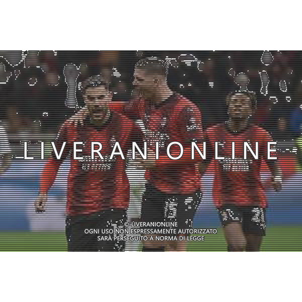 Milan vs Fiorentina nella foto Theo Hernandez (Milan) e Luka Jovic (Milan) esultano dopo il gol dell\'1 a 0 Milano 25-11-2023 Stadio Giuseppe Meazza - San Siro Campionato Serie A TIM - 13a giornata foto Roberto Garavaglia/ag. Aldo Liverani sas/AGENZIA ALDO LIVERANI SAS