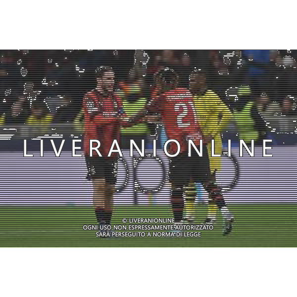 Milan vs Borussia Dortmund nella foto Davide Calabria (Milan) e Samuel Chukwueze (Milan) esultano dopo il gol dell\'1 a 1 Milano 28-11-2023 Stadio Giuseppe Meazza - San Siro UEFA Champions League fase a gironi 5a giornata - Gruppo F foto Roberto Garavaglia/ag. Aldo Liverani sas