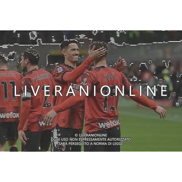 Milan vs Frosinone nella foto Tijjani Reijnders (Milan) e Luka Jovic (Milan) esultanno dopo il gol dell\'1 a 0 Milano 02-12-2023 Stadio Giuseppe Meazza - San Siro Campionato Serie A TIM - 14a giornata foto Roberto Garavaglia/ag. Aldo Liverani sas